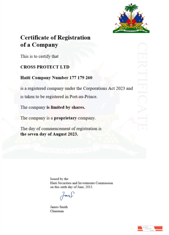 Haiti certificate of registration Word and PDF template